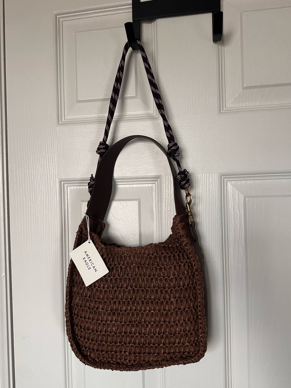 American Eagle Brown Woven Shoulder Bag with Patterned Strap